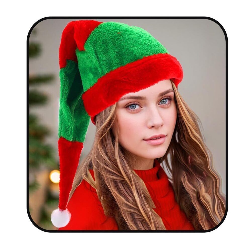 5533 Long Christmas Hat Plush Santa Hats Xmas Holiday Hat for Adults Unisex